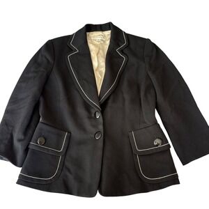 Banana Republic Black Wool Blazer Cream‎ Trim Pockets Women's 8 GUC